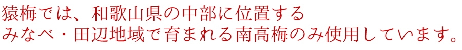 猿梅では、和歌山県の中部に位置するみなべ田辺地域で育まれる南高梅のみ使用しています。